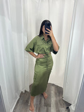 Load image into Gallery viewer, Olive Satin Cargo Skirt Set
