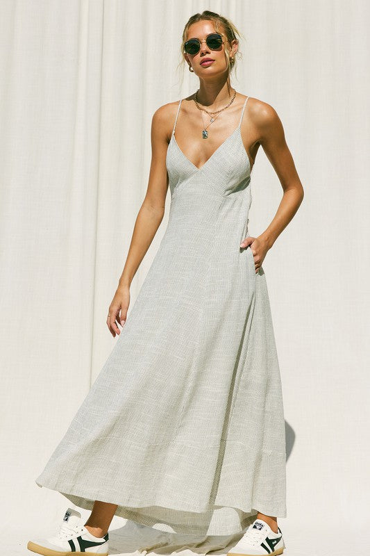 Striped Natural Linen Maxi Dress