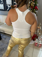 Load image into Gallery viewer, Faux Cargo Metallic Gold Stretch Pant
