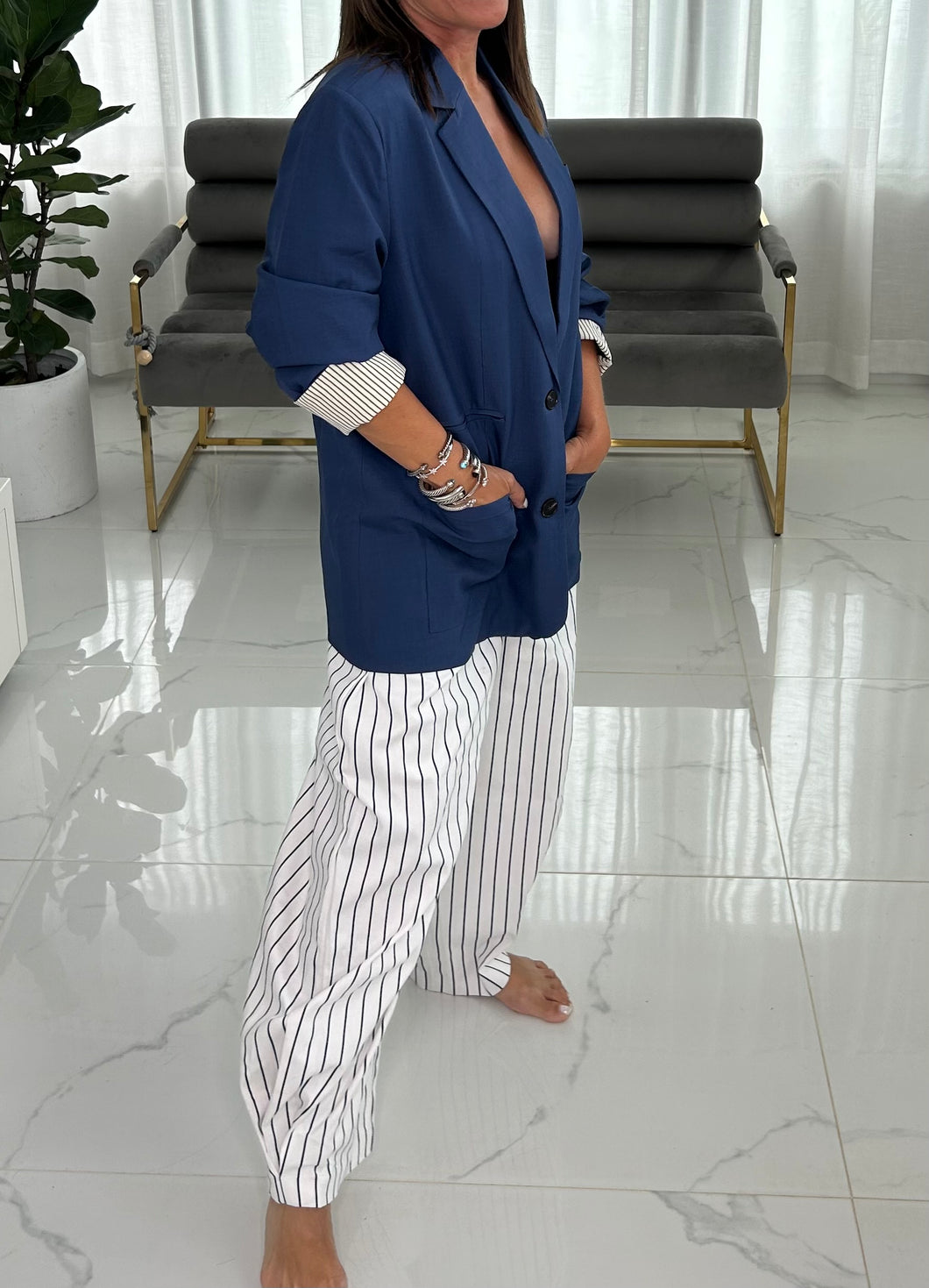 Stripe Contrast Oversize Blazer