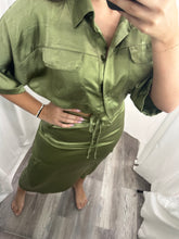 Load image into Gallery viewer, Olive Satin Cargo Skirt Set
