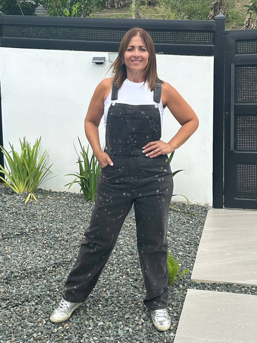 Washed Black Denim Overall