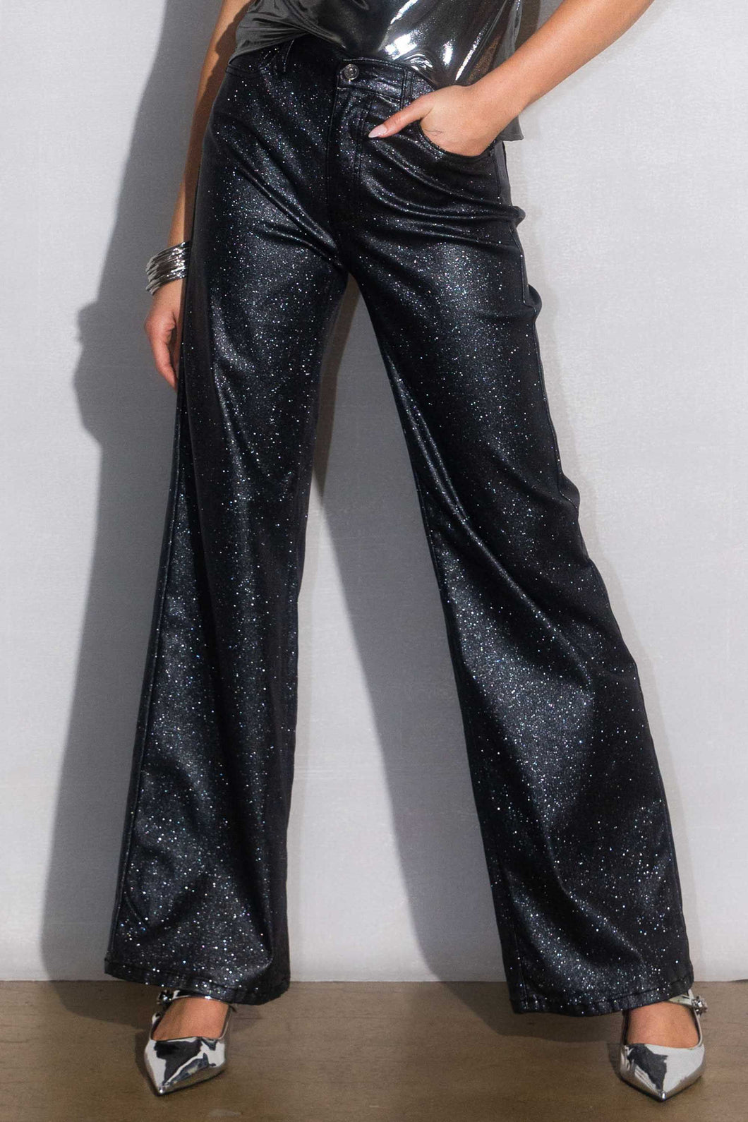 Vibrant Holiday Shimmering Metallic Stretch Pant