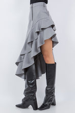 Load image into Gallery viewer, Grey Asymmetric Ruffle Skirt
