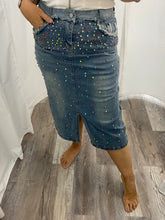 Load image into Gallery viewer, Rhinestone Denim Midi Skirt
