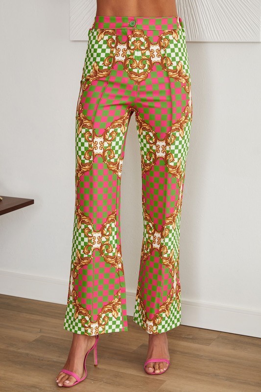 ROCOCO CHECKERED PRINT STRAIGHT LEG PANT