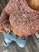 Load image into Gallery viewer, Pink Feather Sequin Crop Top
