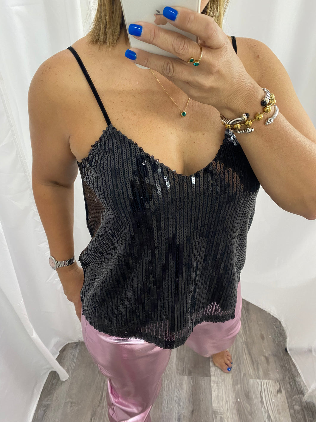 Black Sequin Tank Top