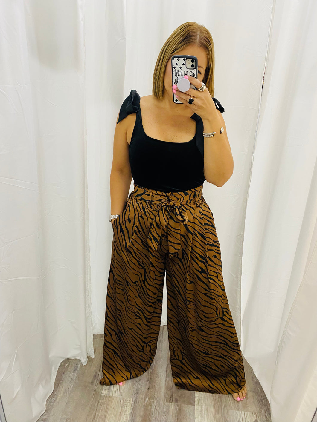 Black Zebra Wide Leg Pant