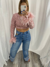 Load image into Gallery viewer, Pink Feather Sequin Crop Top
